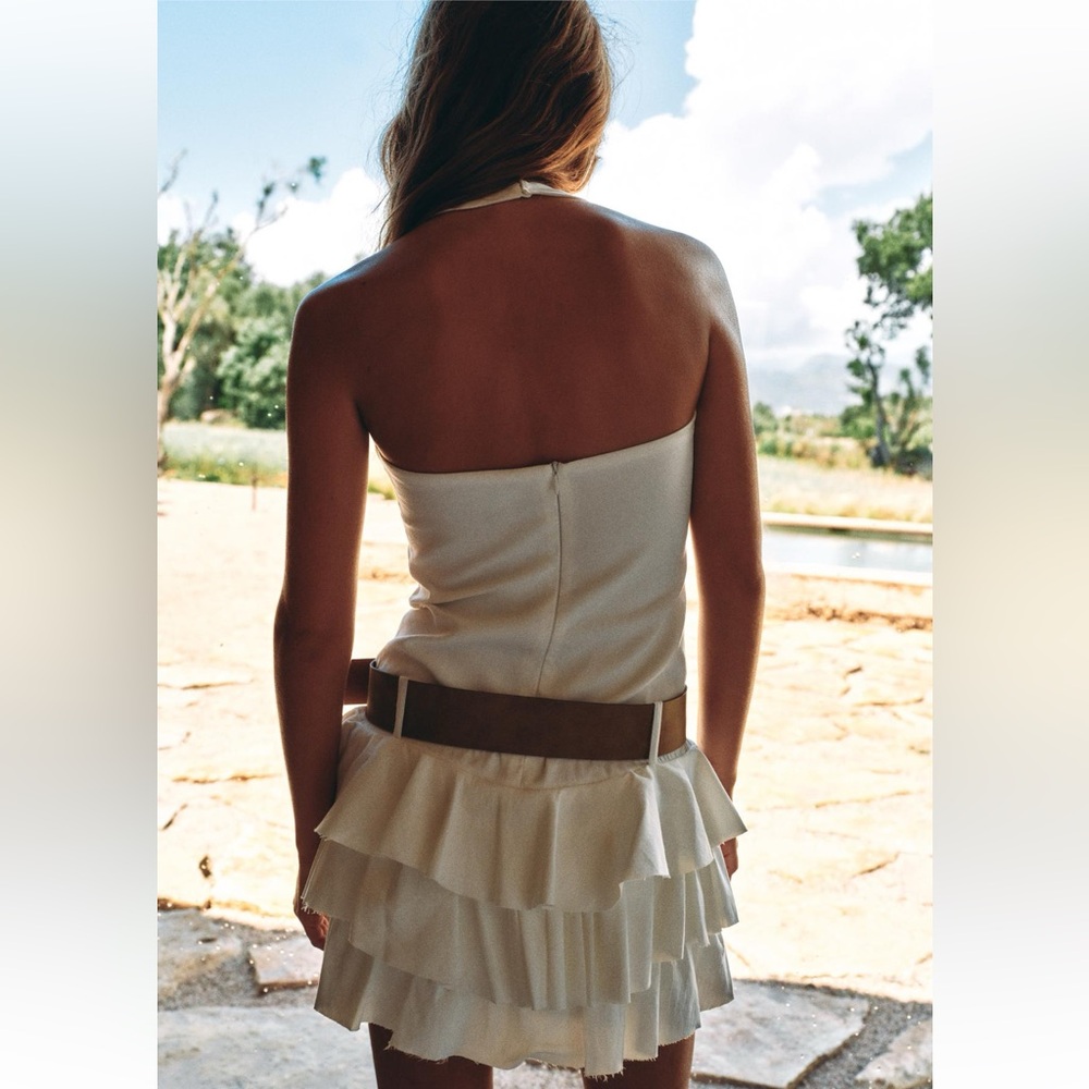 Zara BELTED RUFFLED DRESS with brown belt - Picture 6 of 15